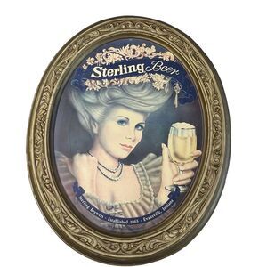 Vintage 1976 Sterling Beer Oval Sign Embossed Blonde Blue Eyed Woman Portrait